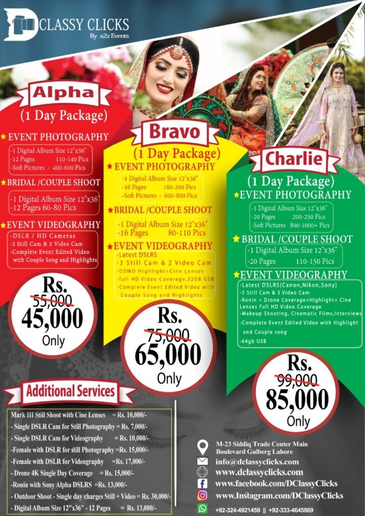 Photography charges, videography charges, female photograher charges in lahore, female photographer